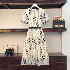 RM8420#大码女装夏季新款立体感法式提花胖妹妹短袖气质显瘦连衣裙