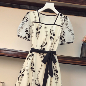 RM8420#大码女装夏季新款立体感法式提花胖妹妹短袖气质显瘦连衣裙