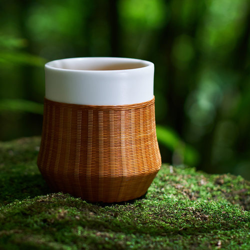 自然家非遗原创竹节杯竹编陶瓷茶杯手工艺品竹丝扣瓷水杯茶具送礼