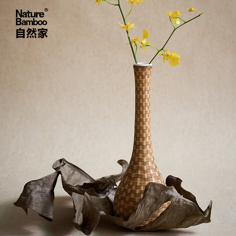 自然家竹丝扣瓷瓷胎送礼茶室竹编