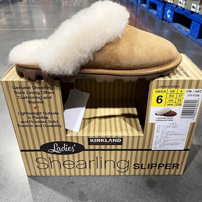 开市客毛毛露趾包头羊皮毛拖鞋