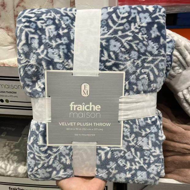 开市客代购 fraiche maison 印花法兰绒舒适毯毛毯盖毯152*177cm