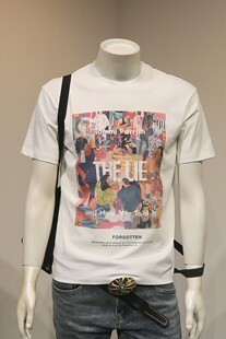 欧洲站短袖T恤男夏季潮流欧货印花男装丝光棉修身圆领百搭半袖t恤