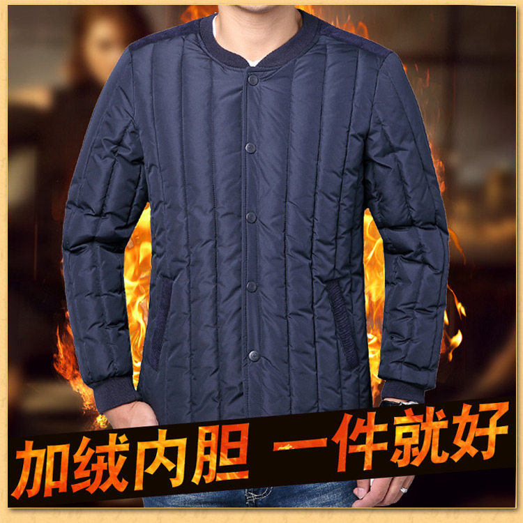 2025秋冬新款加绒加厚羽绒棉内胆男款中老年爸爸装保暖修身棉服