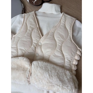 2025秋冬爆款 背心V领百搭内胆 加绒加厚羽绒棉马甲女加绒保暖短款