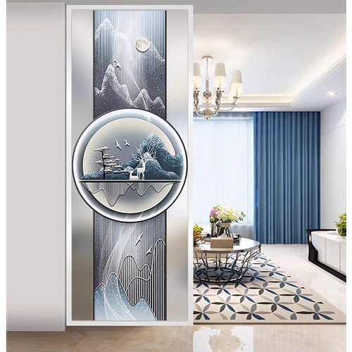 简约新中式艺术玻璃隔断入户门客厅玄关磨砂双面透光半墙玻璃屏风