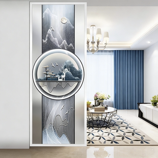 简约新中式 艺术玻璃隔断入户门客厅玄关磨砂双面透光半墙玻璃屏风