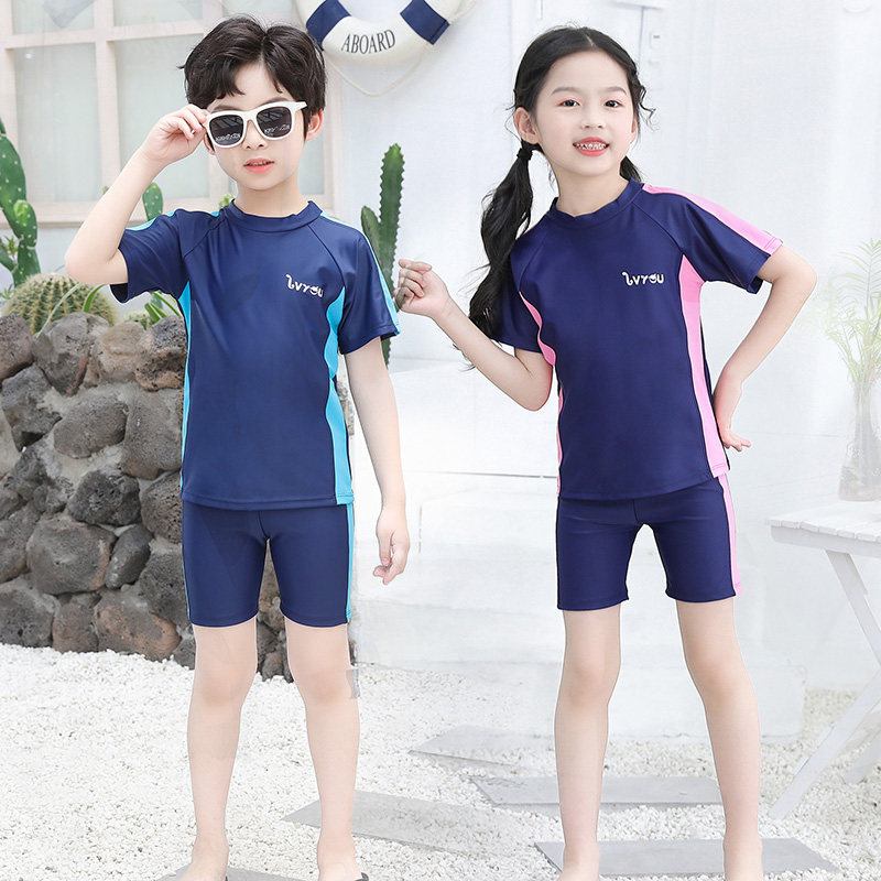 New children's swimsuits for girls, middle-aged and older boys, split sun protection and quick-drying sports swimsuits for 2021 students' swimsuits