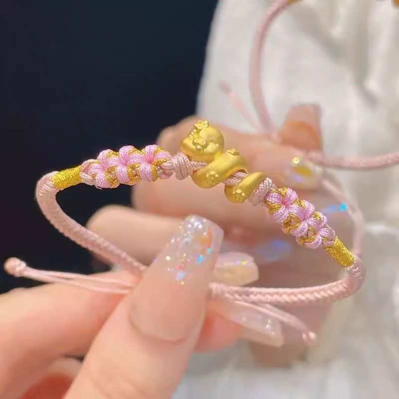 黄金生肖蛇手链本命年红绳