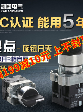 按钮开关XB2-BD53C BD45C三档二档旋钮开关自复位22mm 2常开