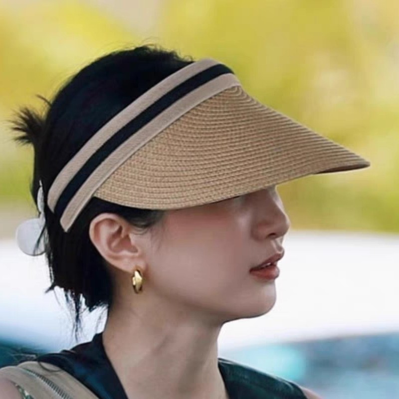 花少江疏影同款草编空顶帽子女夏出游海边防晒遮阳草帽无顶太阳帽