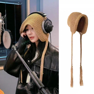 杨紫戚薇卢昱晓同款护耳毛线帽子女可爱韩版日系冬流苏针织保暖帽