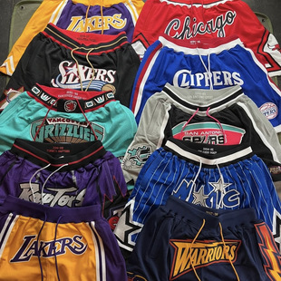 美式复古运动短裤JUSTDON刺绣高街篮球裤湖人勇士掘金詹姆斯短裤