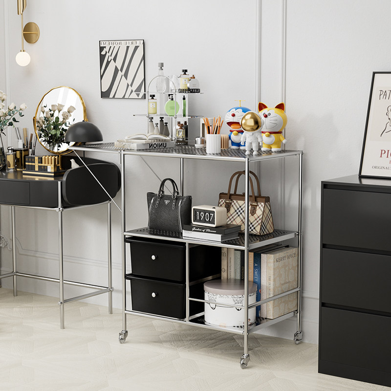 置物架带抽屉小推车带折叠+实木