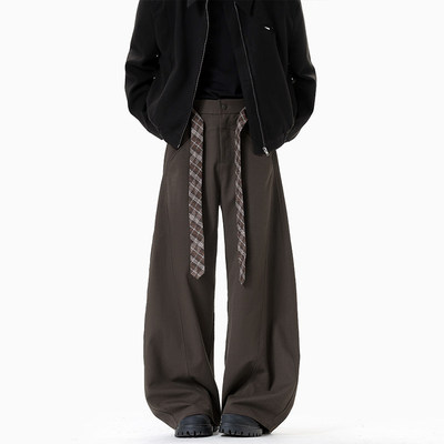 2026春季新款时尚腰带设计感西裤男阔腿弯刀裤K24060