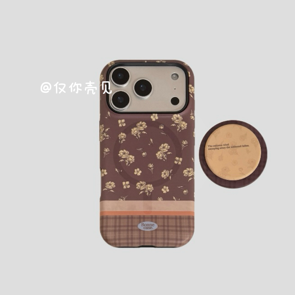 古韵花朵适用苹果16手机壳iPhone17promax磁吸支架14国风高级11硬