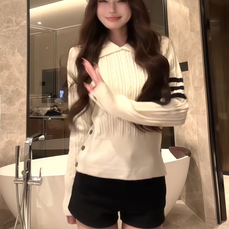 polo翻领长袖毛衣针织衫女秋季秋冬修身短款收腰内搭打底正肩上衣