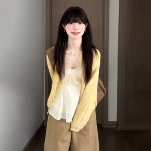 大码胖mm巨好看的秋冬甜美穿搭V领吊带针织开衫毛衣外套两件套女