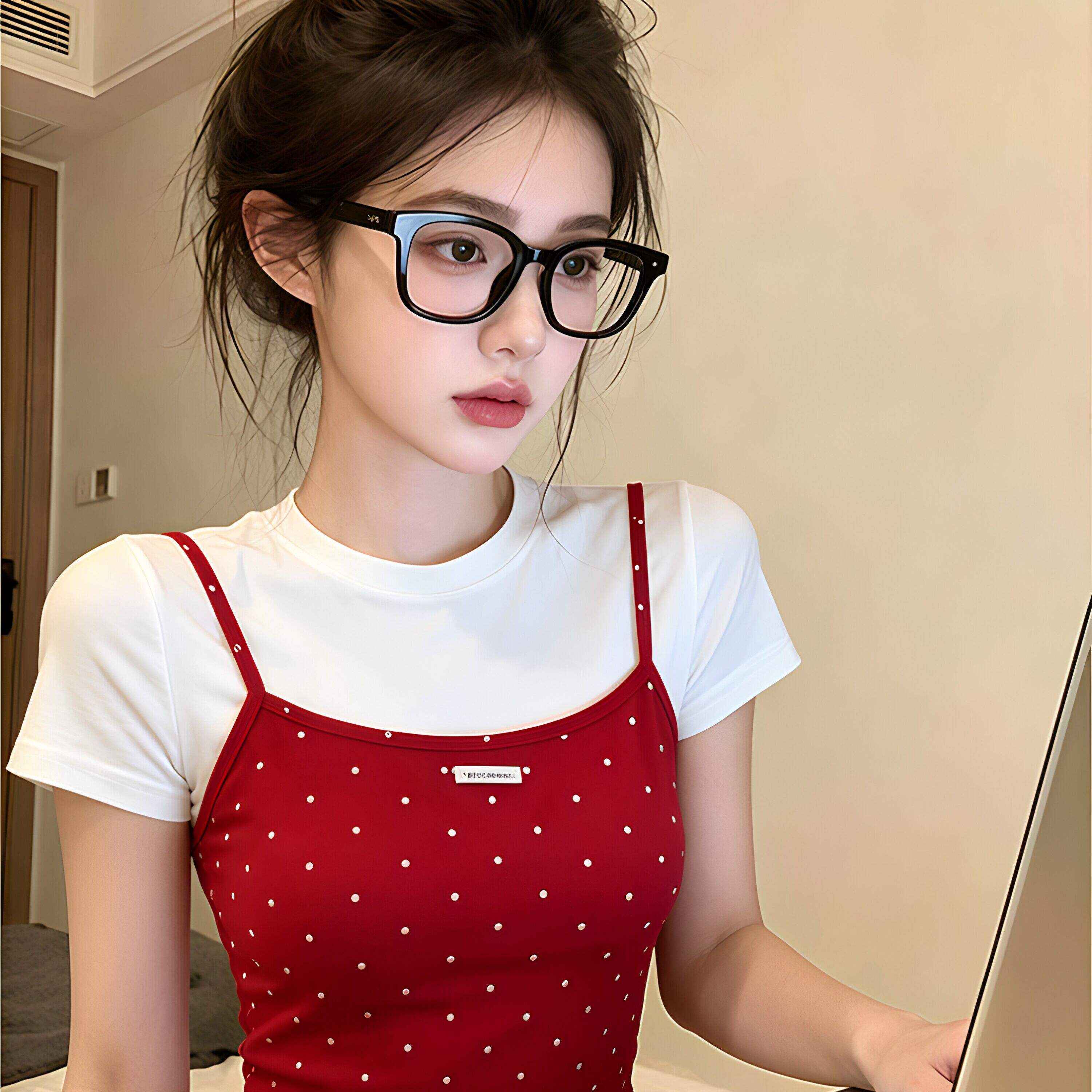 美式复古红色波点假两件
