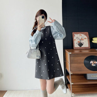 2025秋冬法式 女俏皮减龄背心裙连衣裙两件套 香风爱心刺绣背心套装