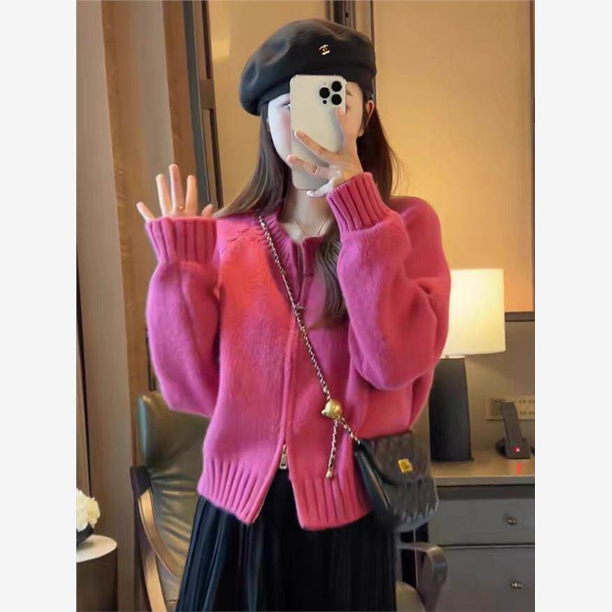 大码胖mm慵懒风双拉链毛衣外套女2025秋冬短款设计感针织开衫上衣