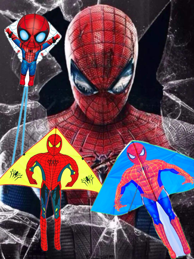 漫威卡通儿童风筝蜘蛛侠风筝英雄风筝初学者微风易飞三角长尾男孩
