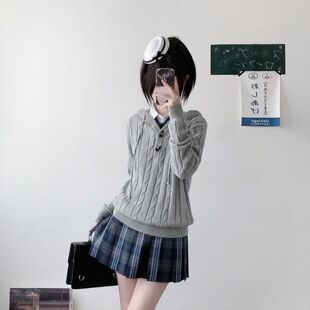 新款原创JK连帽套头加厚毛衣日系学院风百搭针织衫长袖 秋冬女