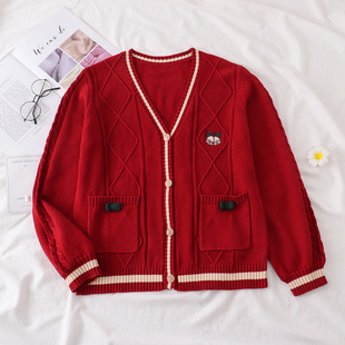 【冬日恋歌】新年圣诞套装原创JK制服开衫毛衣学院风套装红色外套