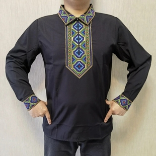 包邮 新疆特色民族风维吾尔族长袖 翻领刺绣多色可选透气 上衣衬衫