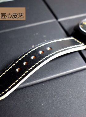 黑色真皮手工表带定制复古男女通用表带24mm适用于胖大海111 441