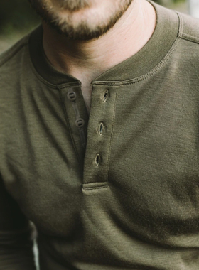 SHEEP RUN大牧场男美利奴羊毛插肩亨利17.5mic中厚款240g长袖包邮