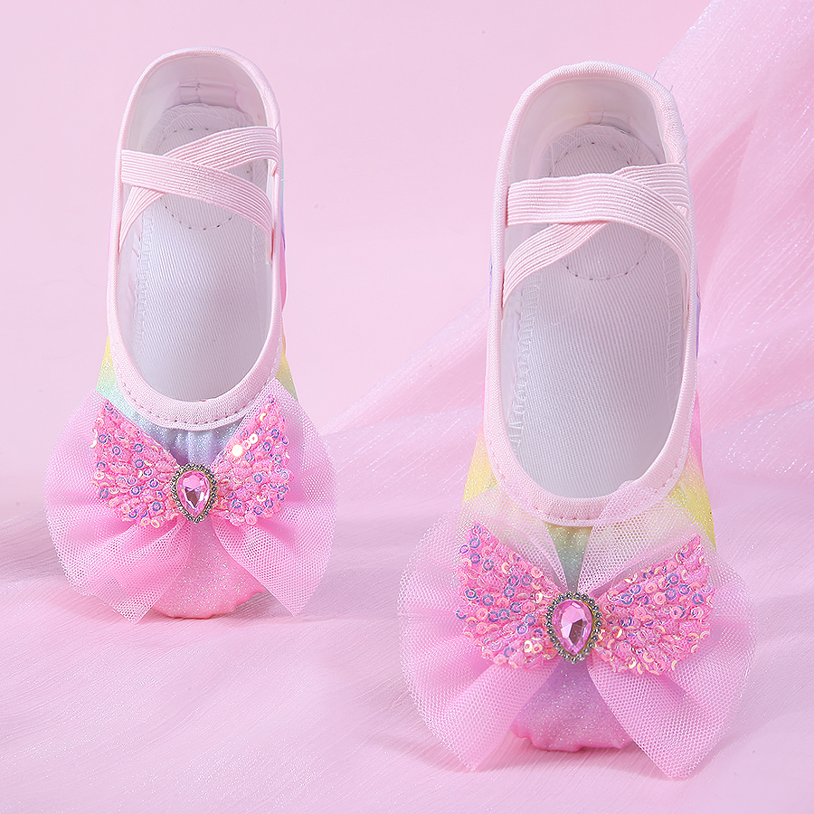 幼儿表演出软底练功鞋儿童舞蹈鞋女童彩虹芭蕾女孩中国舞跳舞鞋