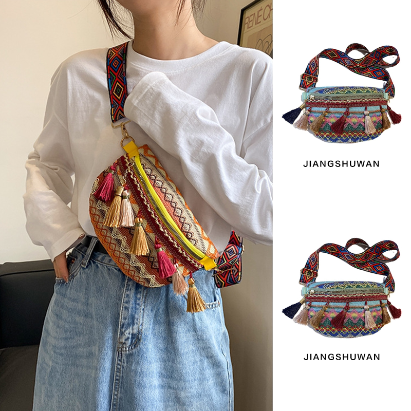 春夏季民族风包包女士胸包云南旅游新款时尚流苏百搭腰包单肩包女