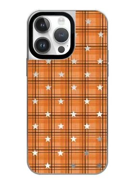 【韩国代购】新款橙色格纹满天星银框适用苹果17/16promax手机壳iphone15/14pro/plus保护套13/12磁吸Magsafe