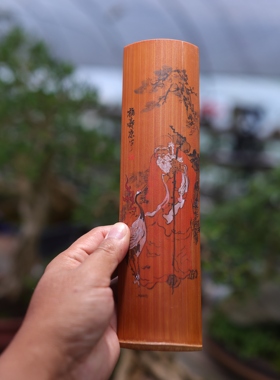 手绘茶则作品.福寿康宁.六道漆工艺 竹雕竹制品 礼品首选