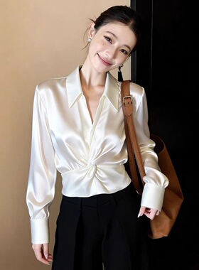 轻奢气质高端精致白色缎面衬衫女装2026春夏新款法式小资干练上衣