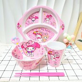 美乐蒂儿童餐具套装 女孩家用防摔吃饭碗防烫分格餐盘大学生吃饭盘