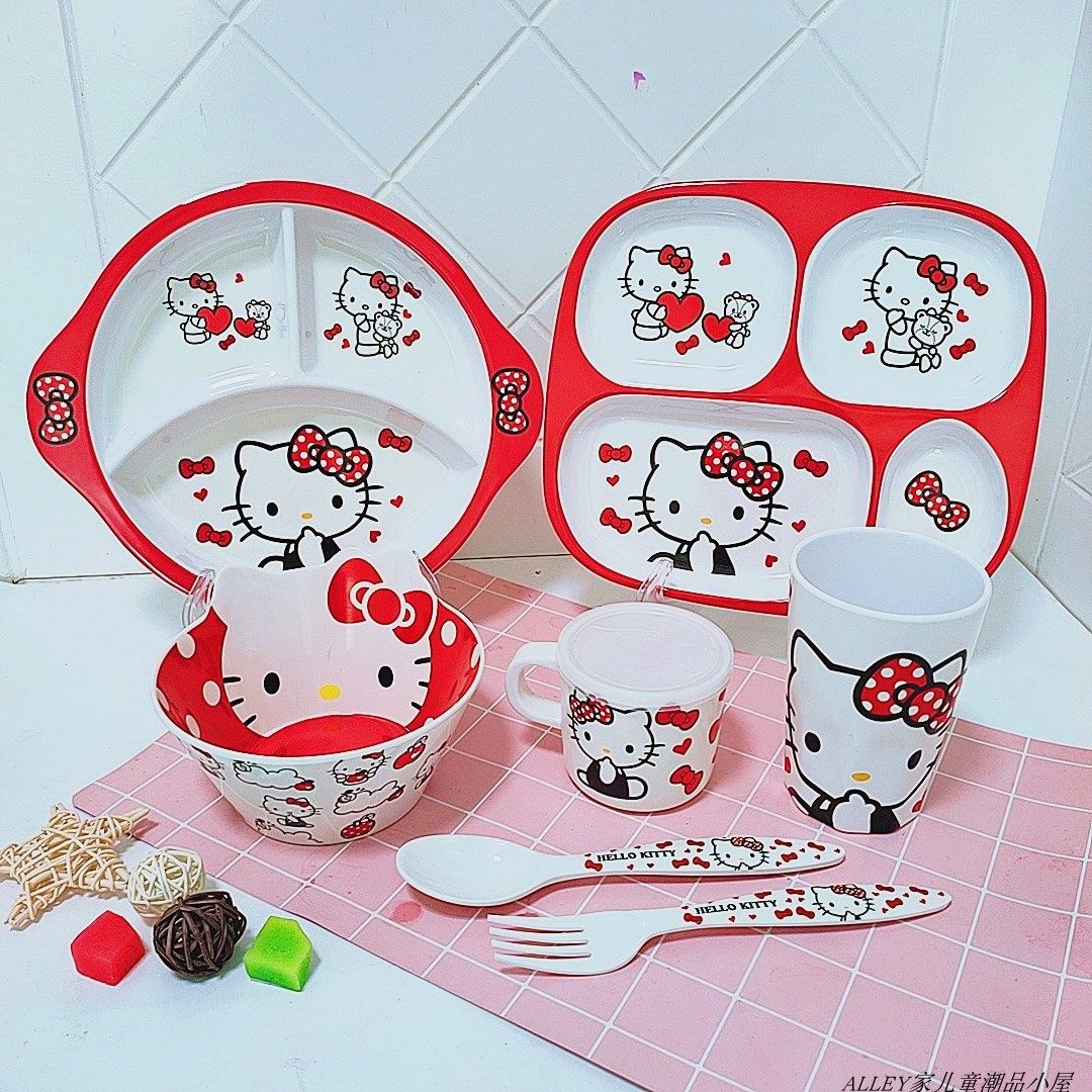 卡通密胺儿童碗宝宝分格餐盘餐具餐具家用餐盘幼儿园饭盘勺子耐摔