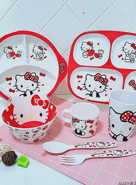 卡通密胺儿童碗宝宝分格餐盘餐具餐具家用餐盘幼儿园饭盘勺子耐摔