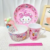 可爱防摔儿童吃饭专用碗带手柄水杯防摔宝宝防烫餐具套装 餐盘勺筷