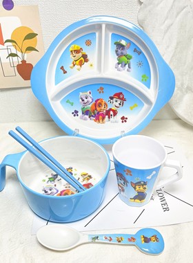 密胺宝宝餐具套装儿童汪汪队餐具套装家用分格餐盘无毒耐摔把手碗