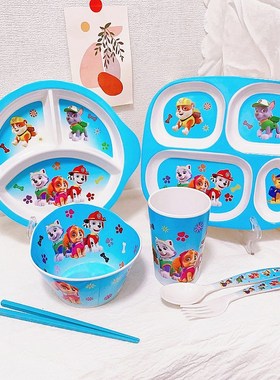 汪汪队儿童碗餐具套装宝宝辅食碗家用饭碗勺叉水杯分格餐盘无毒