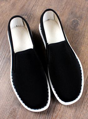 夏季新款老北京布鞋男款手工西山软底透气平底耐磨黑色劳保工作男