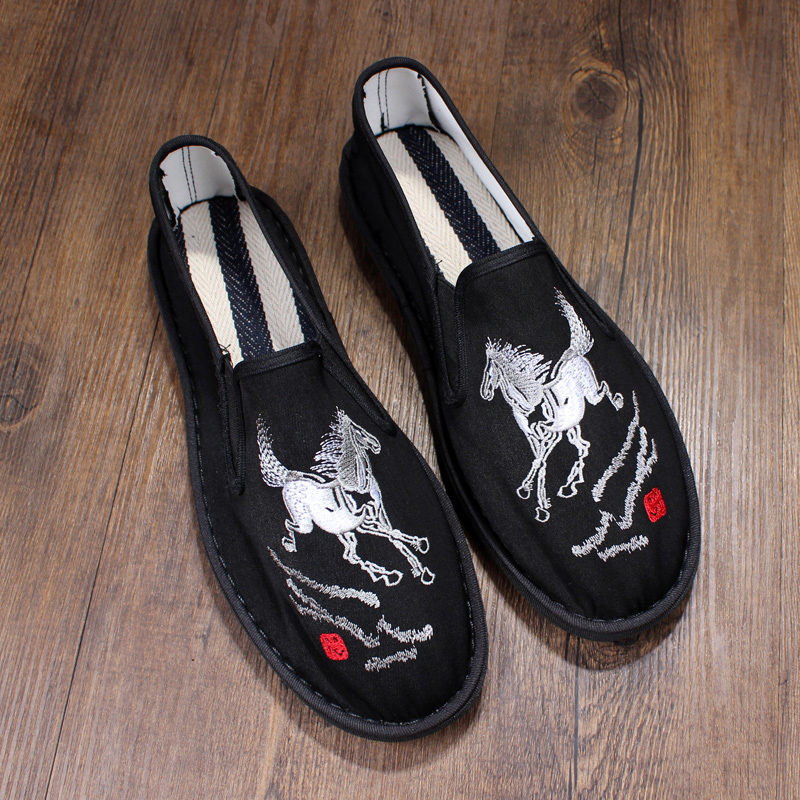 软底防臭老北京布鞋男一脚蹬刺绣