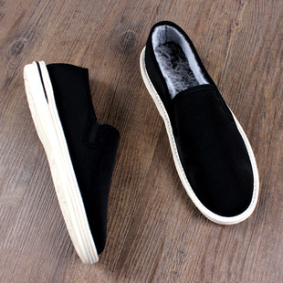 老北京布鞋男秋冬款加绒高端手工千层底保暖工作软底二棉布一脚蹬