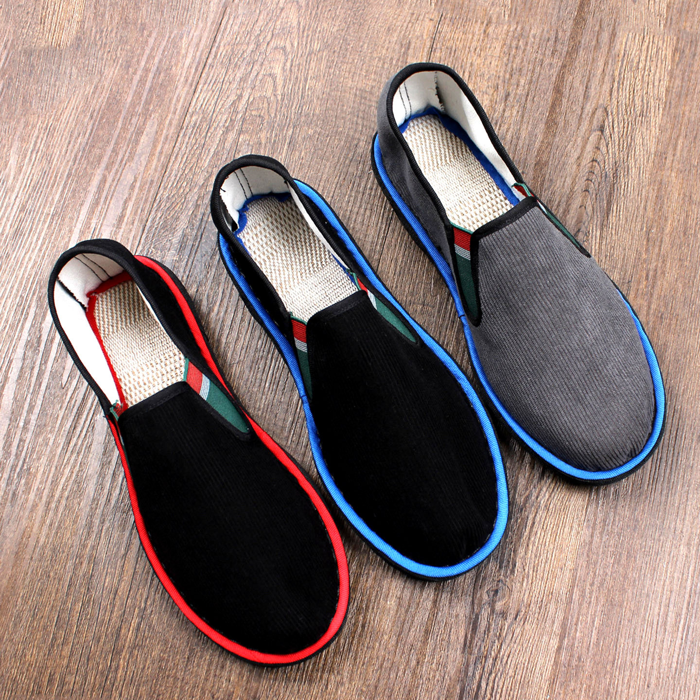 夏季老北京布鞋男2025新款手工一脚蹬透气灯芯绒休闲软底轻便耐磨