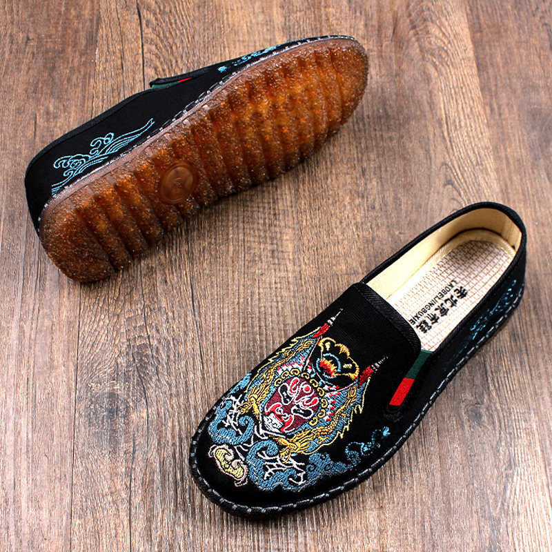 春季新款老北京布鞋男高档手工牛筋底耐磨防滑一脚蹬软底透气工作