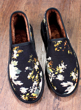 棉鞋男冬季保暖加绒老北京布鞋男士手工千层底防滑黑色加厚二棉鞋