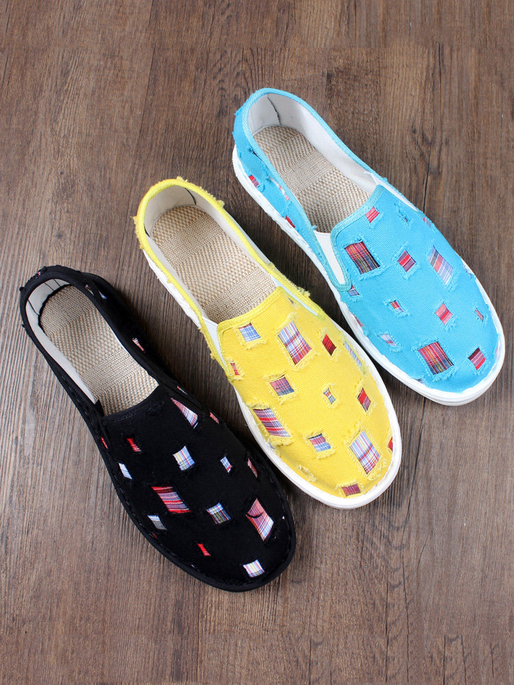 老北京布鞋男士夏季休闲破洞透气民族风乞丐鞋手工男款一脚蹬步鞋