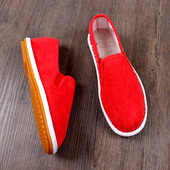 工作鞋 老北京布鞋 透气软底红色灯芯绒西山牛筋底耐磨男士 夏季 男款